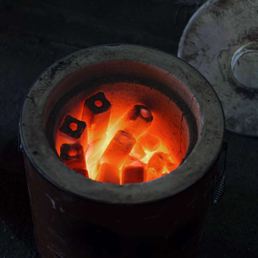 traditional-japanese-coal-stove-heating-up